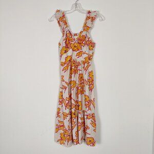 Monteau LA Women's Dress Size S Y2K Orange Floral Bohemian Boho Tiered Summer